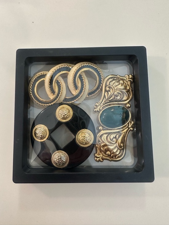 VTG Ginnie Johansen Brooch Lot (3) Signed GJD 80s Runway Statement Gold Black - Picture 5 of 5